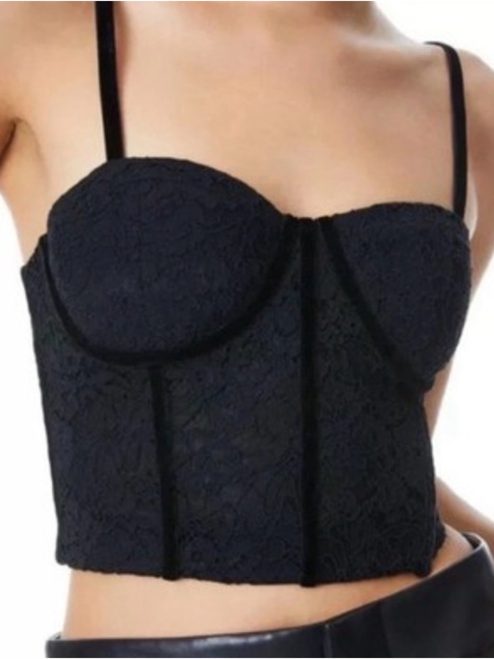 Alice + Olivia Black Lace Bustier Bandeau Top